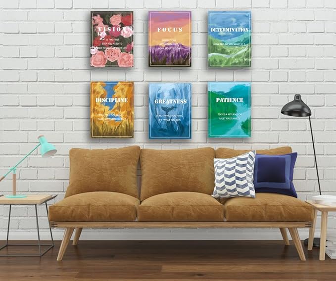 Landscape Canvas Wall Art，Motivational Wall Art Decoration Painting .Suitable forGym, Library, Office, Living Room and Home Deco,Tabletop/Hanging，6-Pack(29x38cm) Framed