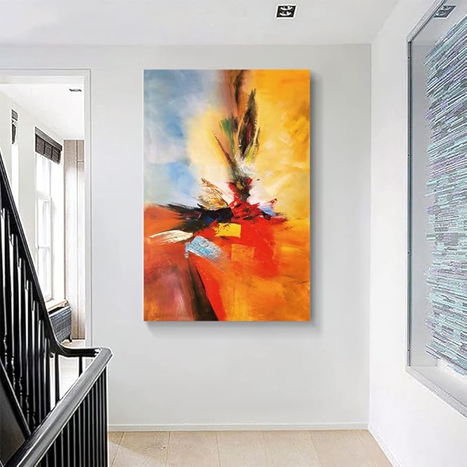 Yellow Decor Canvas Wall Art Abstract Art Paintings Red Warm Colors Graffiti on White Background Modern Artwork Decor for Living Room Bedroom Bathroom 48x32in