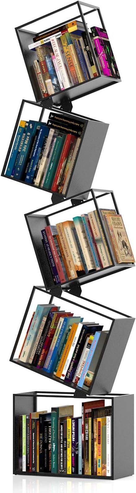 5-Tier Metal Bookshelf – Modern Geometric Narrow Bookcase with Matte Black Finish, Tall Storage Organizer Display Shelf for Living Room, Bedroom, Office, Small Spaces
