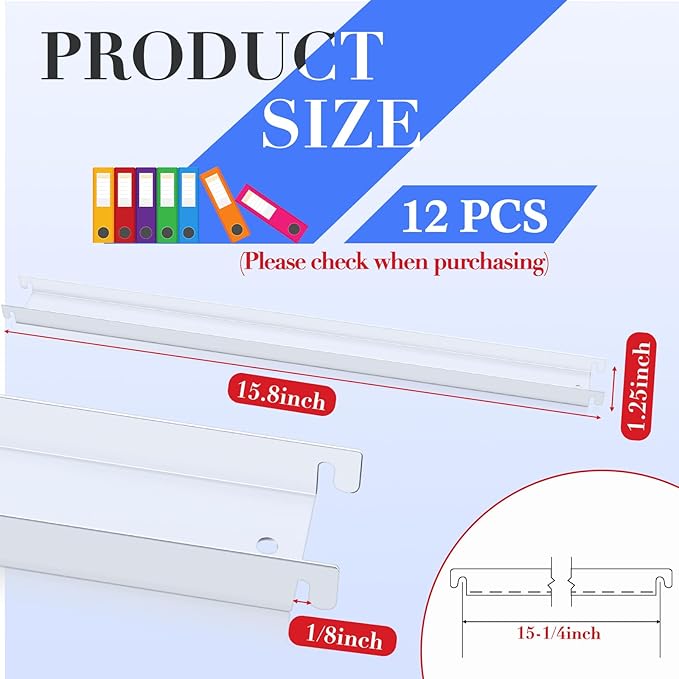 Patelai 12 Pcs Lateral Front to Back File Bar Rails Hanging File Cabinet Rails Stainless Steel Drawer Inserts for Sides Letter Size Folders Office Home, White 15.76 Inches Long