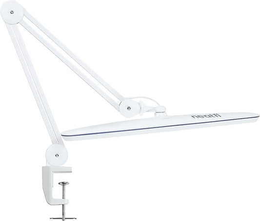 Neatfi XL 2,200 Lumens 24W LED Desk Lamp – 23” Wide Shade | Dimmable Eye-Caring Task Light | Adjustable Arm | Home Office, Study, Crafts & Nail Tech (White, Non-CCT with Clamp)