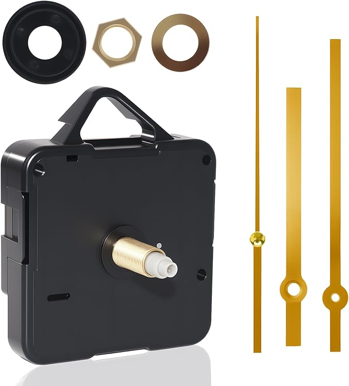 Silent Quartz Clock Mechanism Kit, High Torque Long Shaft Replacement Clock Movement for DIY Wall Clocks, Includes Clocks Hands and Quartz Movement Parts for Home and Office, Gold