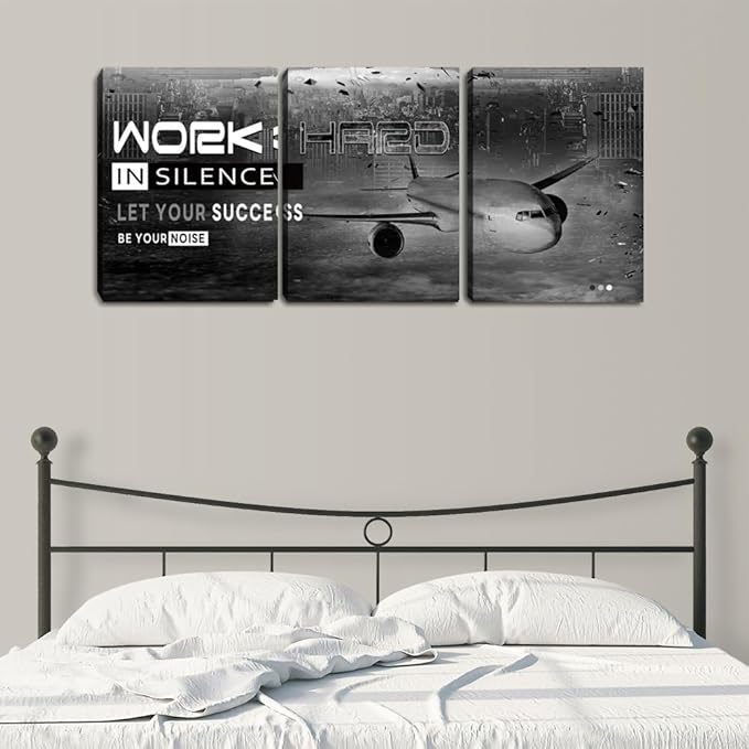 3 Piece Black and White Motivational Wall Decor Inspirational Posters Canvas Wall Art for Office Modern Positive Success Quotes Painting Artwork Entrepreneur Workplace Decorations (36''Wx 16''H)