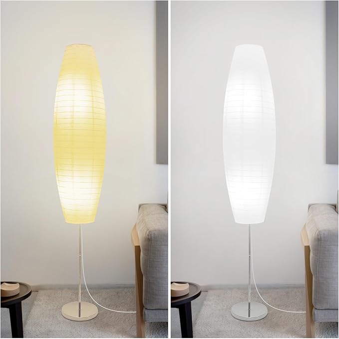 Paper Floor Lamp, 59'' Minimalist Japanese Lamp, Perfect for Living Room, Office, Bedroom, Kids Room, Reading, Home Decor- no Bulb（Oval 2 Pack）