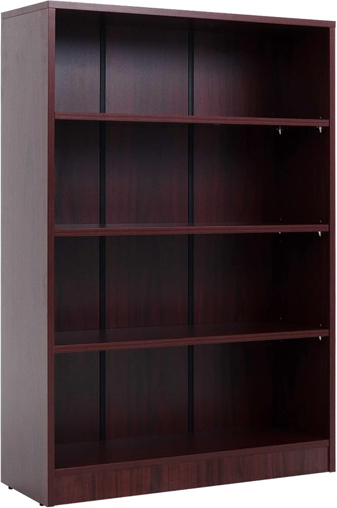 Farini Mahogany Bookshelf for Bedroom 4 Shelf Office Bookcase 48 Inches Tall Modern Wood Bookshelf for Living Room 4 Tier Wide Manga Books
