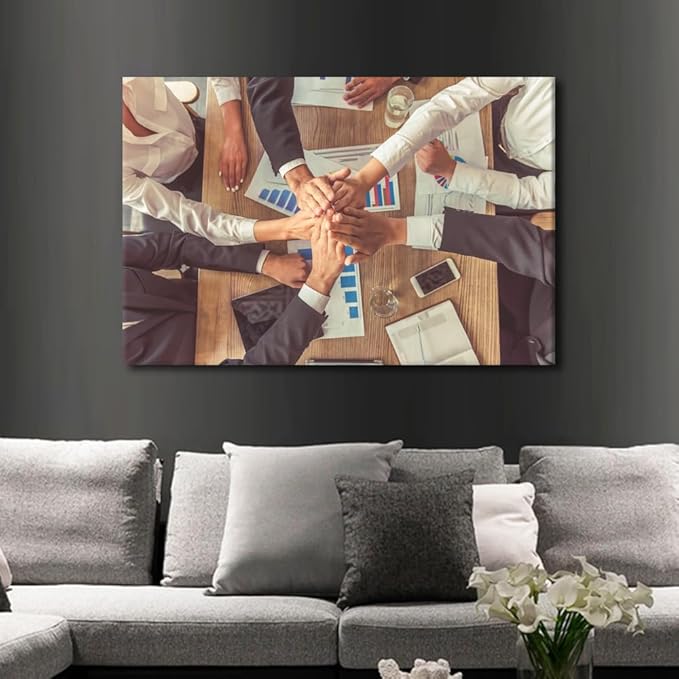 Canvas Art Wall Decor Top View of Beautiful Business People In Formal Wear Holding Hands Together While Sitting In The Office 1 Panel Large Wall Art Teamwork Posters Pictures (24"Wx36"H)