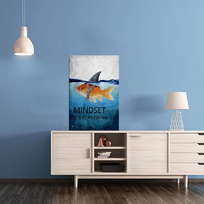 Yatsen Bridge Mindset is Everything Painting on Canvas Inspirational Wall Art Goldfish Motivational Posters Entrepreneur Office Wall Decor Quotes Artwork for Office Home Decor, 12''W x 16''H