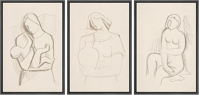SIGNFORD Framed Wall Art Print Set Minimalist Figurative Line Drawing Modern Abstract Digital Art Modern Art Contemporary for Living Room, Bedroom, Office - 24"x36"x3 BLACK