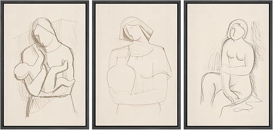 SIGNFORD Framed Wall Art Print Set Minimalist Figurative Line Drawing Modern Abstract Digital Art Modern Art Contemporary for Living Room, Bedroom, Office - 24"x36"x3 BLACK