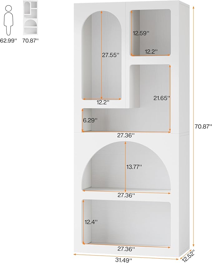 Tribesigns 70.87" Tall Geometric Bookshelf, White Arched Bookcase with 5 Irregular Storage Shelves, Modern Open Art Decor Display Shelf Free-Standing for Living Room, Bedroom, Closet