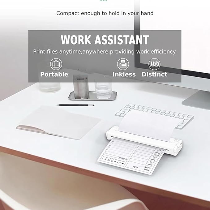 Diyeeni Portable Printers Wireless for Travel, Inkless Printer Bluetooth Thermal Printer Supports 8.5x11in US Letter, Rechargeable 2000mAh Battery, for Home Office School (White)