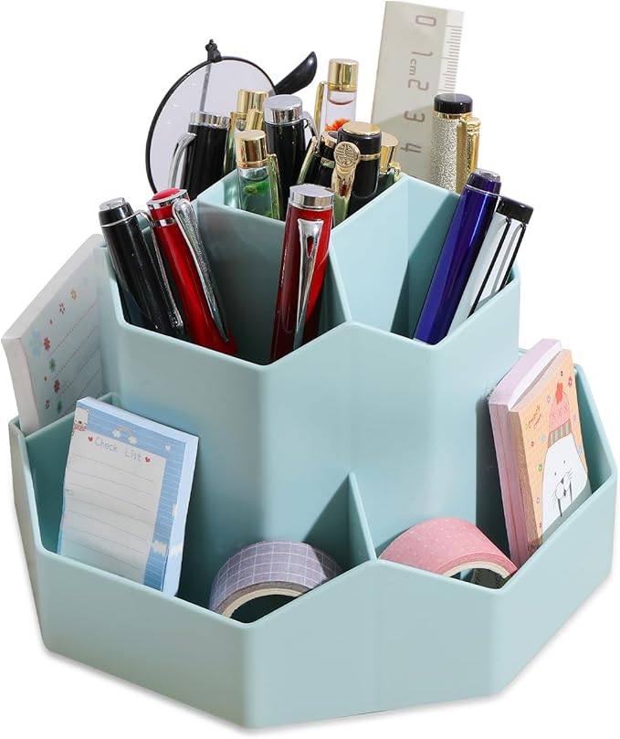 INSTOME Desktop Organizer with Pencil Holders, Office Accessories Caddy, School Supplies Organizer for Pen, Colored Pencil, Art Brushes, 9 Compartments (Blue)