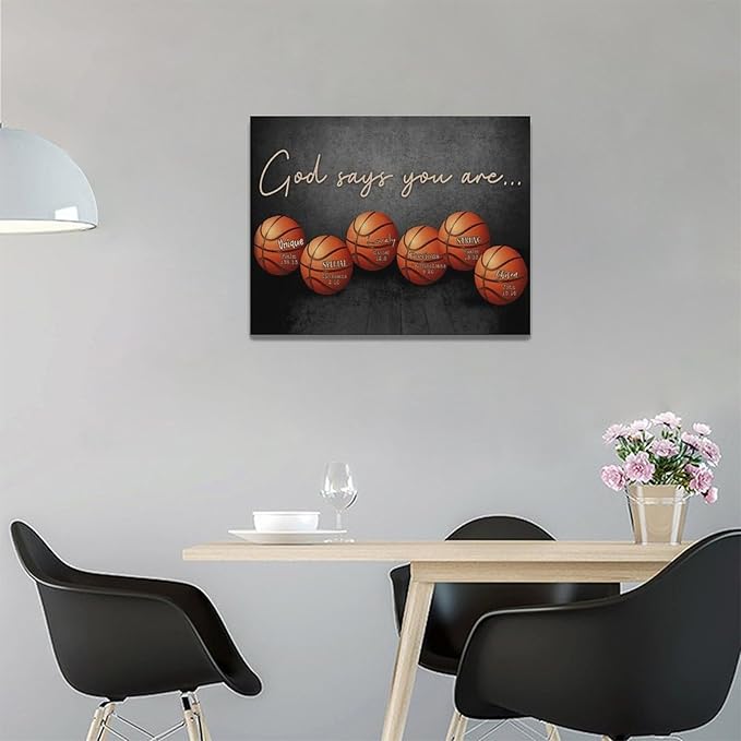 Inspirational Basketball Boys Room Wall Art Motivational Sports Basketball Pictures Wall Decor God Says You Are Canvas Print Painting Modern Home Artwork For Dorm Gym Bedroom Framed 16"x12"