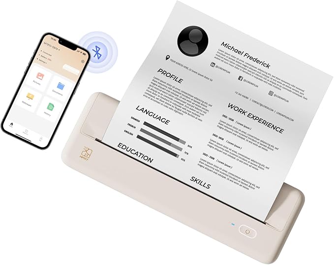 HPRT Wireless Portable Printer - Bluetooth Thermal Printer for Travel, Mobile Office, School, Home Compatible with iOS Android (Renewed) (Beige)
