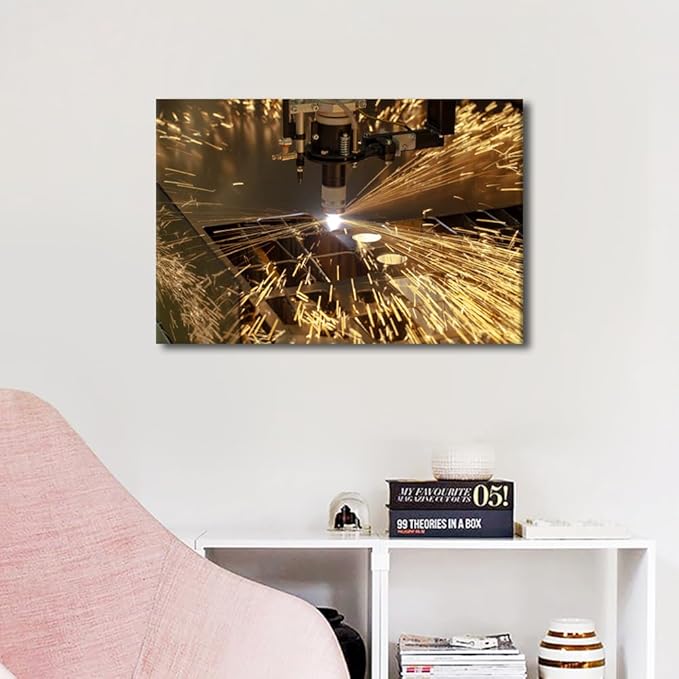 Framed Wall Art Prints Plasma Cutting Pictures Canvas Prints Art Work for Walls Multi-panels Wall Art Metalwork Industry Machine Canvas Art Wall Decor for Bedroom Living Room, 16" x24"
