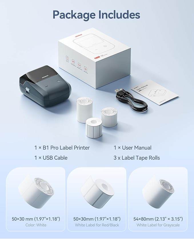 NIIMBOT B1 Pro Label Maker with 3 Roll Labels, 300 DPI HD Bluetooth Thermal Label Printer for Home Office Small Business Organization, for DIY Crafts, Scrapbook, Photos, Meomo