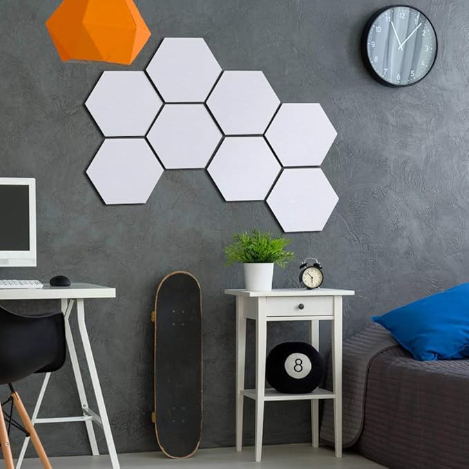 Felt Hexagon Bulletin Board with 20 Push Pins, Pack of 8 Notice Boards for Home Office Kitchen, Push Pin Board Felt Wall Tiles for Photos Memos