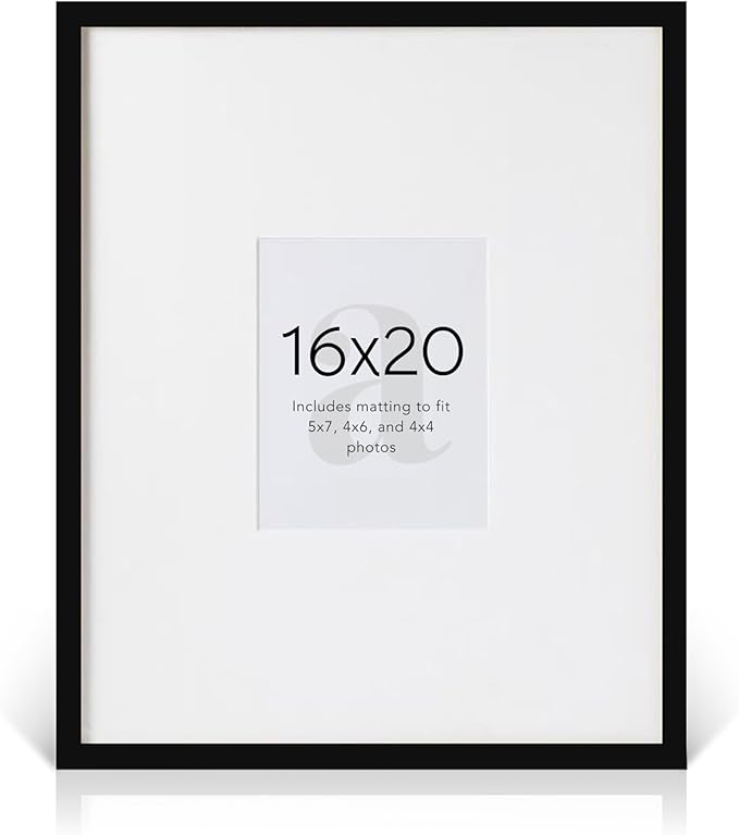 artisane home goods - Gallery Frame 1.0, Picture Frame, 16x20 Black, Gallery Wall Frame Set, Large Picture Frame, Oversized Mat (4x4, 4x6, and 5x7)