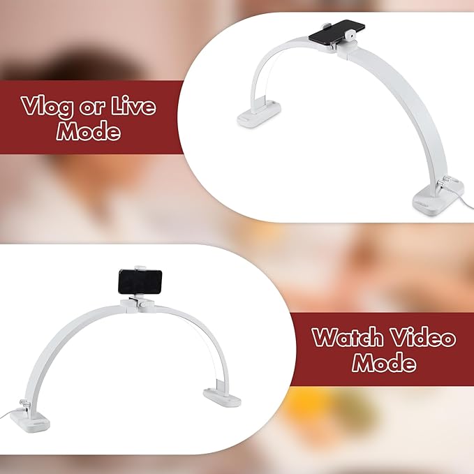 FAHKNS Half Moon Light for Nail Desk with Phone Holder, Upgraded 28-inch Foldable Half-Moon Lamp, LED Light for Manicure, Eyelash Extension, Tattooing, Craft, White