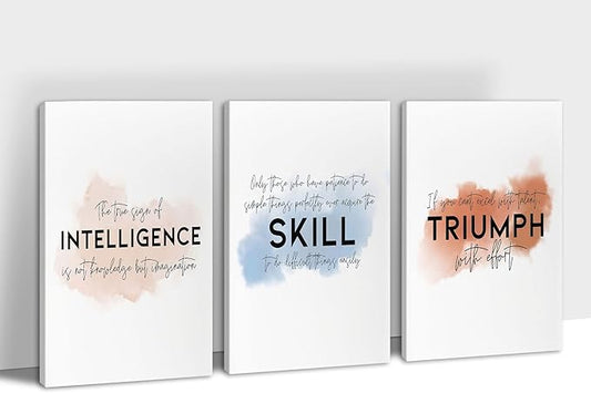 SHMAO Office Canvas Wall Art Motivational Wall Decor, 3 Piece Intelligence Skill Triumph Print Pictures for Office Wall Decor Women Inspirational Framed Artwork Home Office Decor 16”x24”x3 Panels