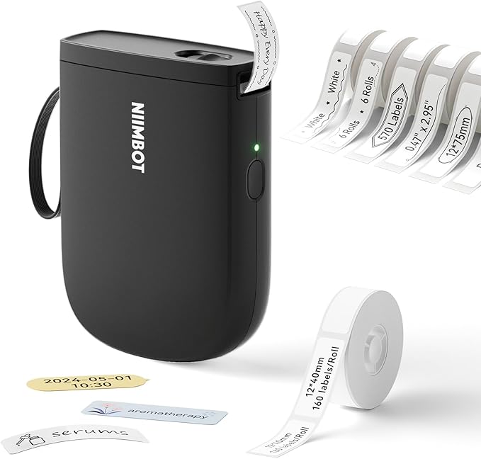 NIIMBOT D11 New Version Label Maker Machine with Tape,300DPI Bluetooth Label Printer, Portable Thermal Printer,Sticker Maker for Organizing Home Office School,Black