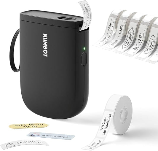 NIIMBOT D11 New Version Label Maker Machine with Tape,300DPI Bluetooth Label Printer, Portable Thermal Printer,Sticker Maker for Organizing Home Office School,Black