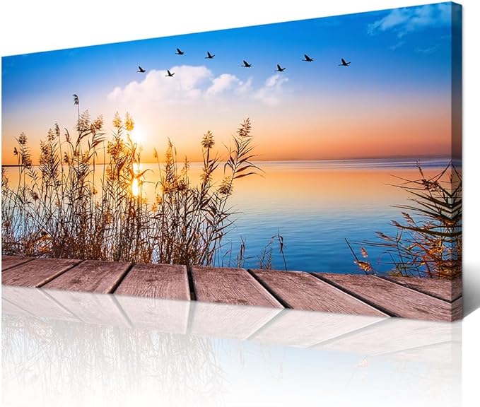 Wapluam Wall Art - Blue Ocean Seaview Canvas Prints for Living Room, Office, Bedroom - 40 x 20in