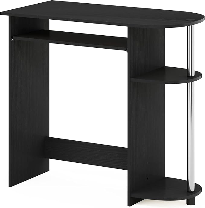 Furinno Simplistic Easy Assembly Computer Desk, with Keyboard Tray, Americano/Stainless Steel