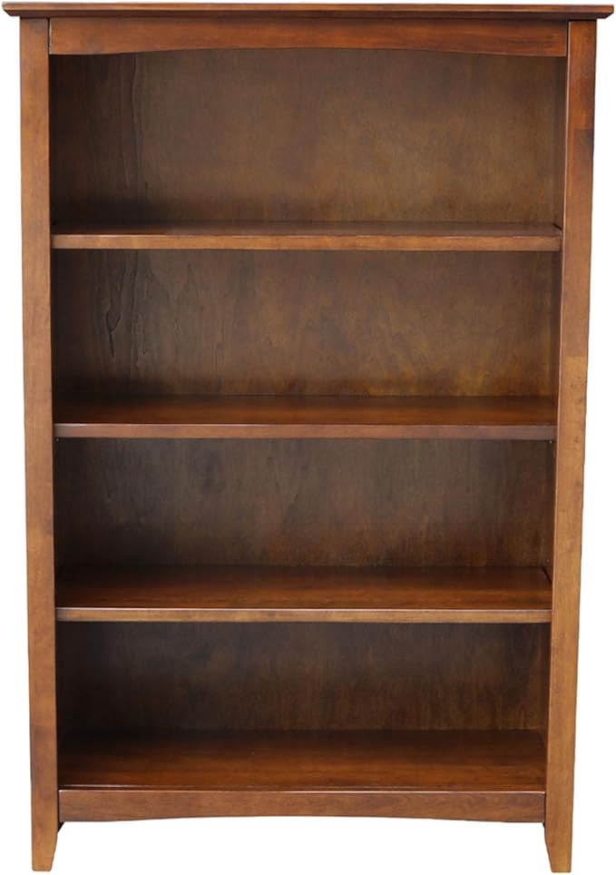 Solid Wood Bookcase 48" High, Adjustable Shelves, Parawood Construction, Easy Assembly, Kitchen/Dining Storage Furniture