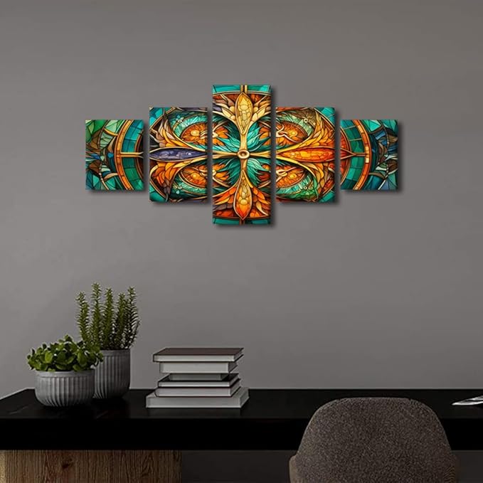Modern Canvas Wall Art for Boy Cool Whirling Kaleidoscope Dragons Poster Dragons Scales Pattern Art 5 Panel Cool Girl Room Decor for Home Wall Decor Stretched and Framed Ready to Hang 50x24 in