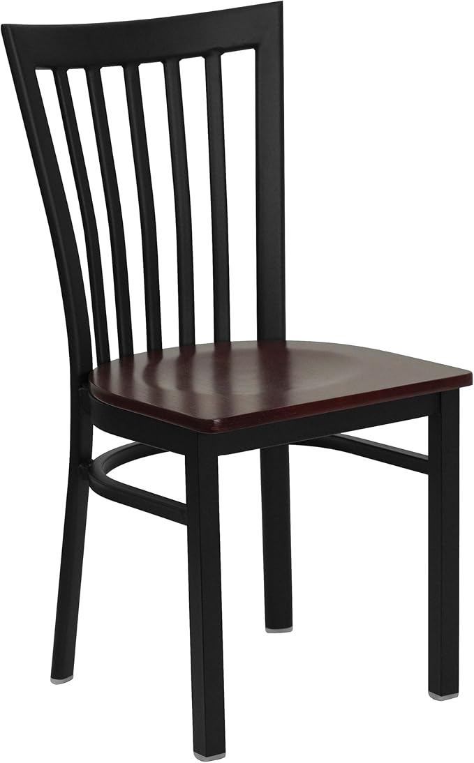 Flash Furniture HERCULES Series Black School House Back Metal Restaurant Chair - Mahogany Wood Seat