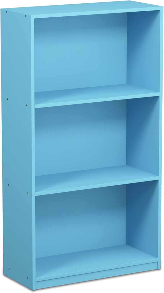 Furinno BASIC Book Shelf, 3-Tier Modern Bookshelf, Bookcase with Open Shelves, 9.3 x 21.8 x 39.5, for Living Room, Bedroom, Home Office, Light Blue