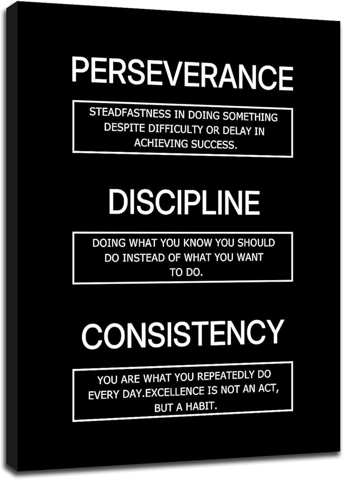Motivational Canvas Wall Art Discipline Consistency Perseverance Entrepreneur Quotes Poster Print Inspirational Positive Picture Artwork for Office Gym Men Room Decor Ready to Hang [30''Wx 40''H]