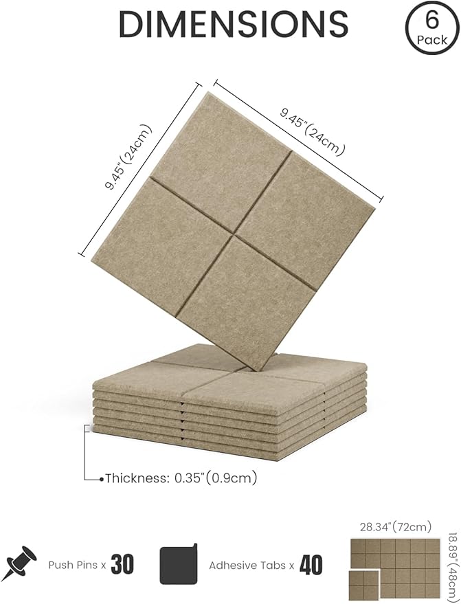 Fluxynara Felt Bulletin Board Tiles -28"x18" Cork Board Alternative for Office Decor, Push Pin Board Wall Organizer 6-Pack - Earth Brown