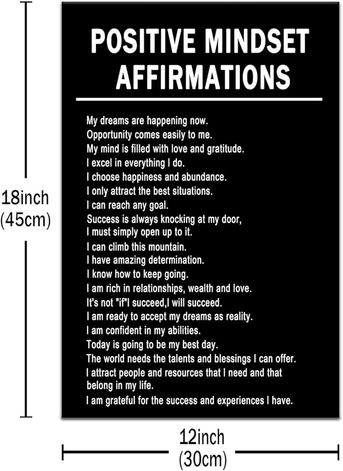 Motivational Canvas Wall Art Positive Mindset Affirmations Inspirational Entrepreneur Quotes Picture Poster Print for Office Bedroom Classroom Artwork Wall Decor Ready to Hang [12''Wx18''H]