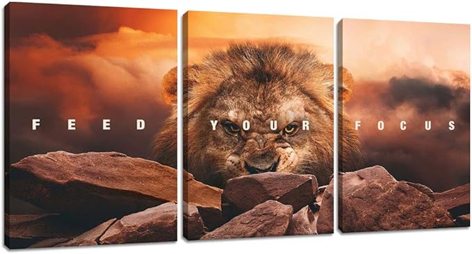 Motivational Wall Art Inspirational Canvas Wall Art Lion Posters Prints Office Wall Decor 3 Pieces Entrepreneur Quotes Picture Paintings Artwork Bedroom Home Decor Decoration(60”Wx28”H)