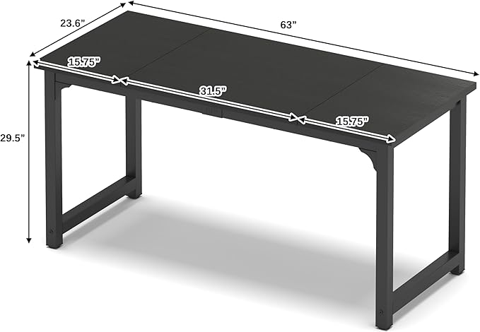NSdirect 63 inch Computer Desk,Modern Simple Style PC Table Office Desk Wide Workstation for Study Writing,Gaming and Home Office,Extra 1" Thicker Wooden Tabletop and Black Metal Frame,Black