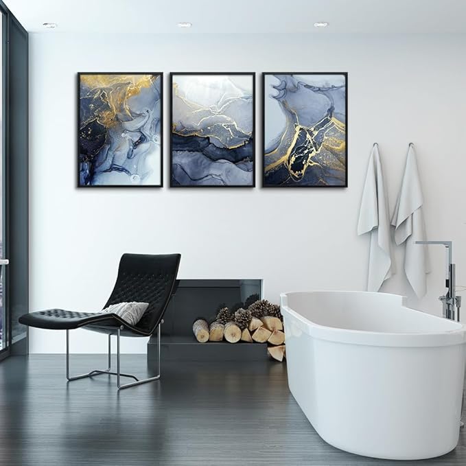 Black Framed Wall Art for Living Room Abstract Wall Decor for Bedroom Abstract Ink painting Wall Artworks Pictures for Office Decoration Large Size 3 Panels Home Decorations Posters Framed Art Prints