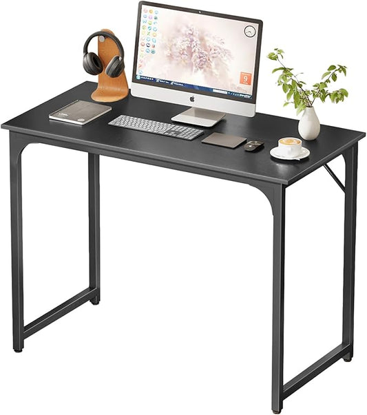 39.4" Inch Computer Desk, Home Office Desk, Modern Work Desk, Writing Desk for Small Space, Simple Desk, PC Table, Gaming Desk, Space-Saving Workstation, Black