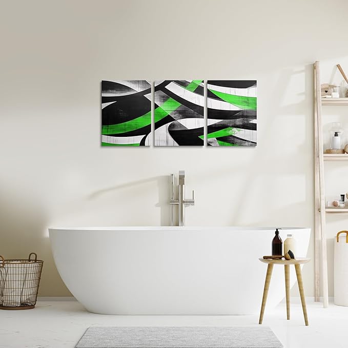 jejeloiu Kids Abstract Art 3 Piece Canvas Wall Art for Living Room Bedroom 12"x16"x3pcs Geometric Office Decorations Artwork Posters Green Modern Art Picture Wall Decor for Home Decor Bathroom