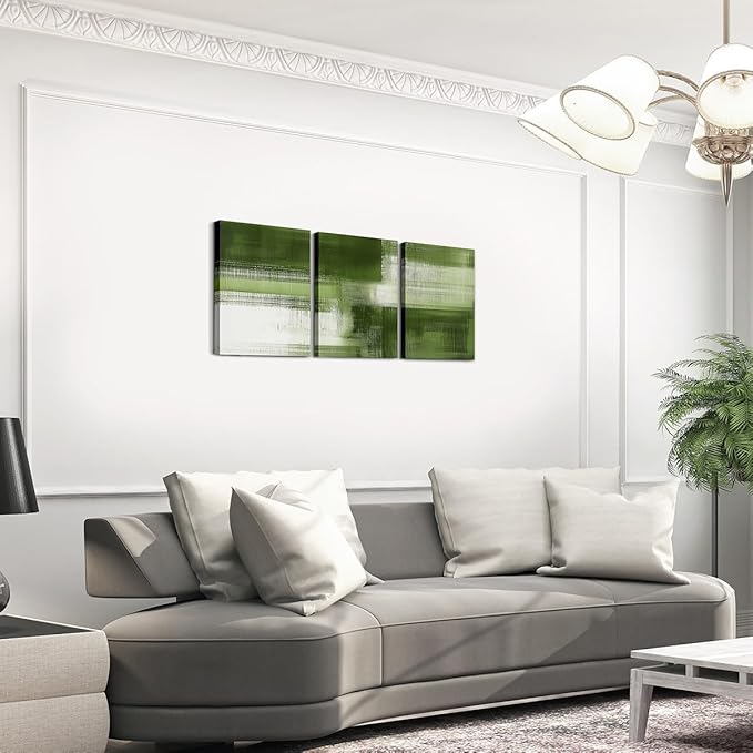 jejeloiu Green Abstract Art 3 Piece Canvas Wall Art for Living Room Bedroom Modern Art Picture Wall Decor 12"x16"x3pcs Abstract Oil Painting Office Decorations Artwork Posters