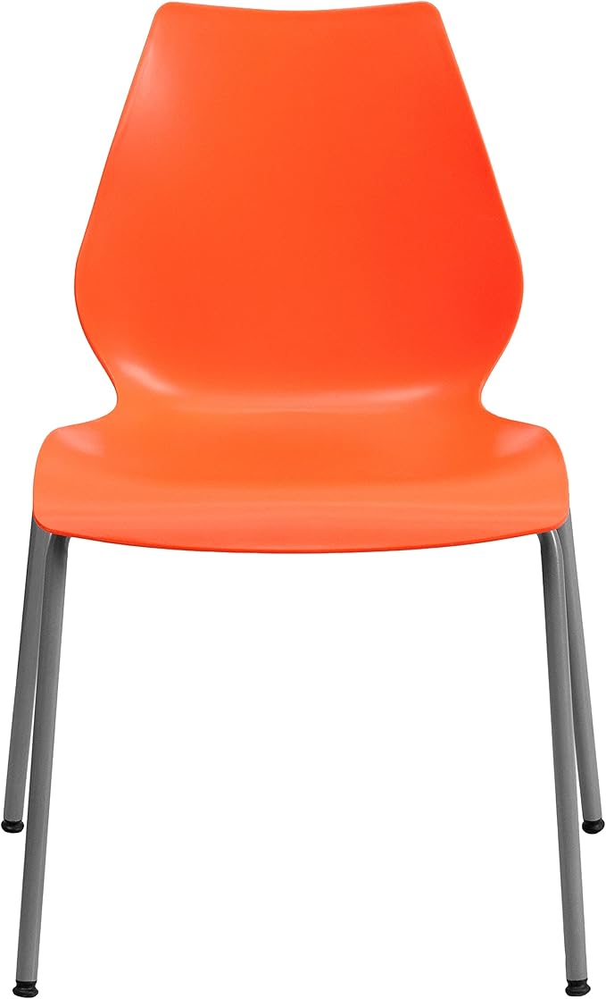 Flash Furniture HERCULES Series 770 lb. Capacity Orange Stack Chair with Lumbar Support and Silver Frame