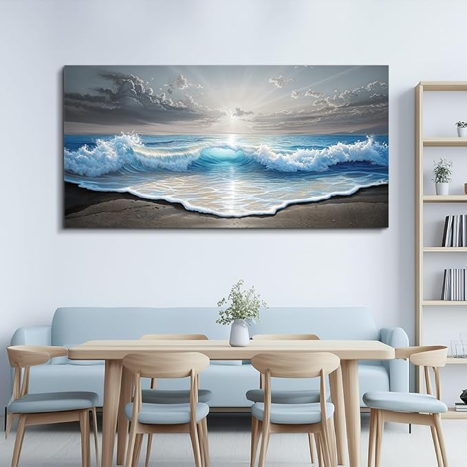 QIYILEXWART Large Wall Decor For Living Room Canvas Wall Art For Office Modern Wall Decorations For Bedroom Ocean Waves Landscape Painting Farmhouse Pictures Artwork Room Home Decor 24x48 In