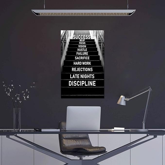 Large Inspirational Wall Art - Black and White Success Poster Positive Quotes Wall Decor Modern Motivational Artwork for Office Home, Framed & Stretched 28 x 44 inch