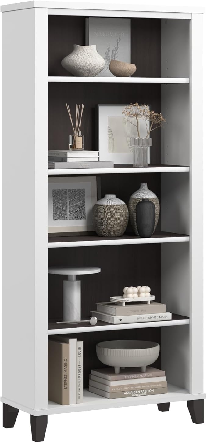 Bush Home Somerset 5 Shelf Bookcase in Storm Gray, Tall Bookshelf, Large Book Shelf for Living Room, Home Office, or Entryway