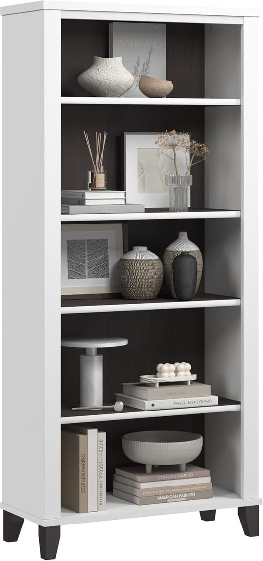 Bush Home Somerset 5 Shelf Bookcase in Storm Gray, Tall Bookshelf, Large Book Shelf for Living Room, Home Office, or Entryway