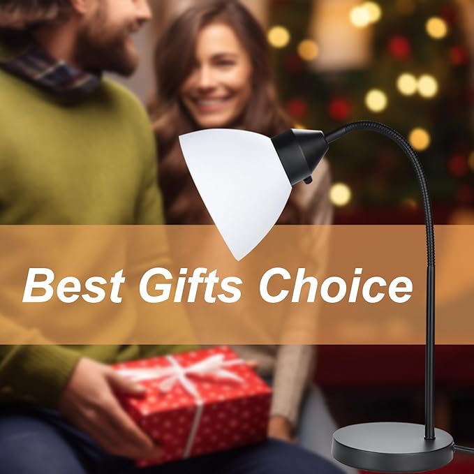 LED Desk Lamp for Home Office, 3 Levels Dimmable Reading Light, Flexible Table Lamp for Bedside Office, Rotary Switch Control, Desk Lamp for College Dorm Study Lamp, Bulb Included, Black