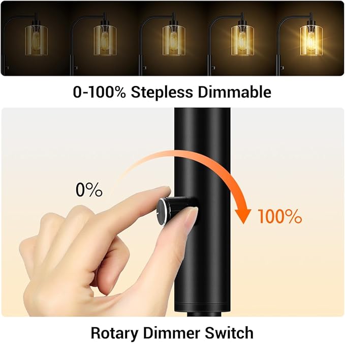 BoostArea Dimmable Standing Lamp with Seeded Glass Lampshade, 6W LED Bulb Included, Modern Industrial Lamp for Living Room, Bedroom, Office