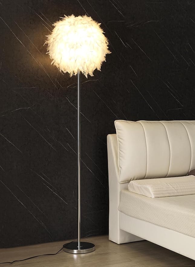 Floor Lamp, Elegant White Feather Standing Lamps with On/Off Switch