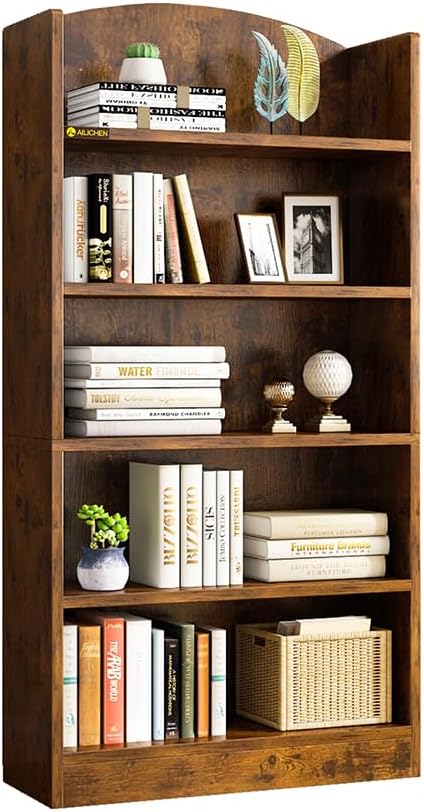 5 Tier Shelf Bookcase,47" Tall Bookshelf Display Storage Shelves,Freestanding Book Shelves for Bedroom Home Office Library Living Room,Brown